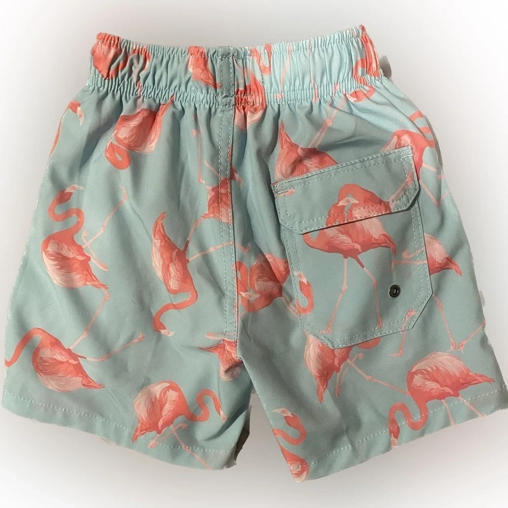Boys Vintage Summer Swim Trunks w/ Flamingo